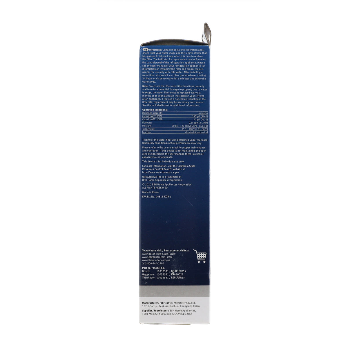 11032531 Bosch Refrigerator UltraClarityPro™ Water Filter, BORPLFTR55, REPLFLTR55-12