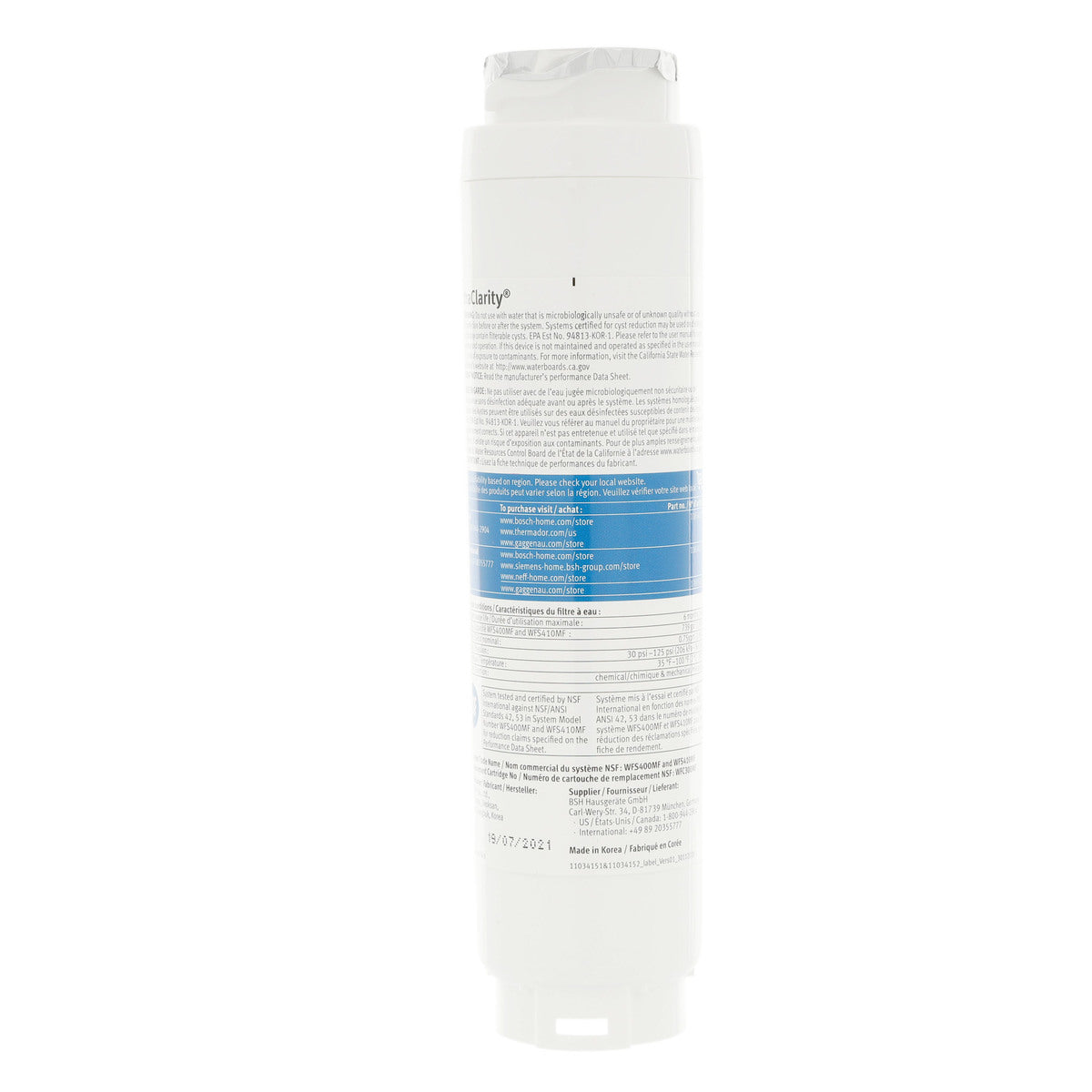 11034152 Bosch UltraClarity Refrigerator Water Filter, BORPLFTR10, RA450010, REPLFLTR10-3