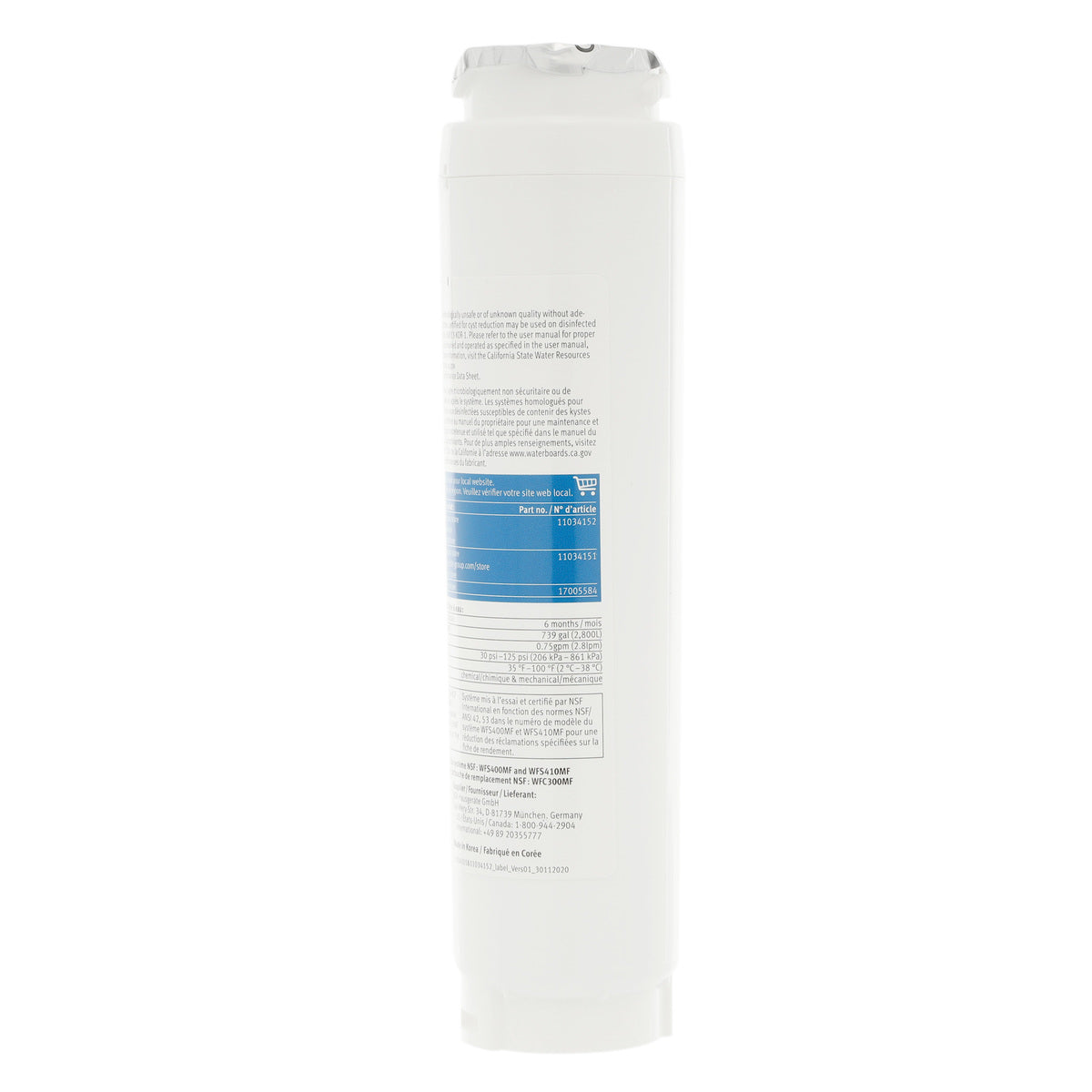 11034152 Bosch UltraClarity Refrigerator Water Filter, BORPLFTR10, RA450010, REPLFLTR10-4