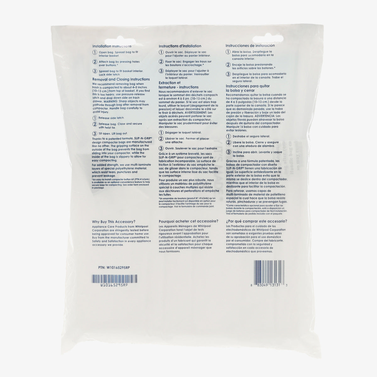 W10165295RP 15" White Whirlpool Compactor Bags-2